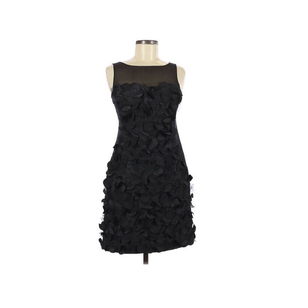 Karen Millen Women's Silk Petal Dress US 6 Black Little Black Dress New 0108